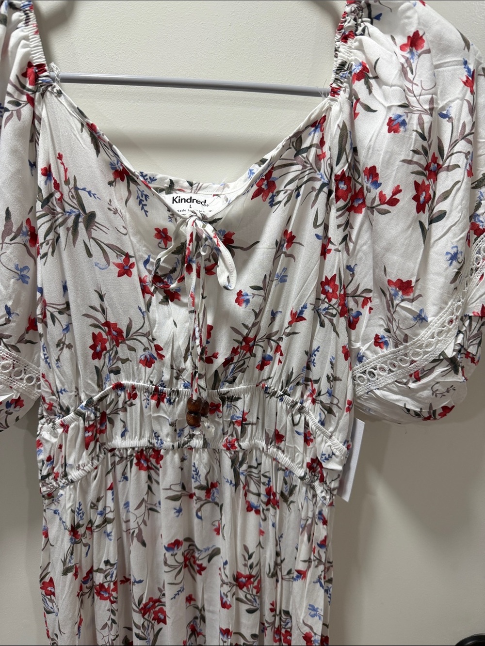 Kindred White Floral Maxi Dress with Red & Blue Blooms